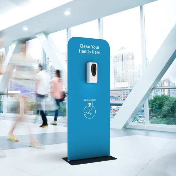 Banner stand with hand sanitizer